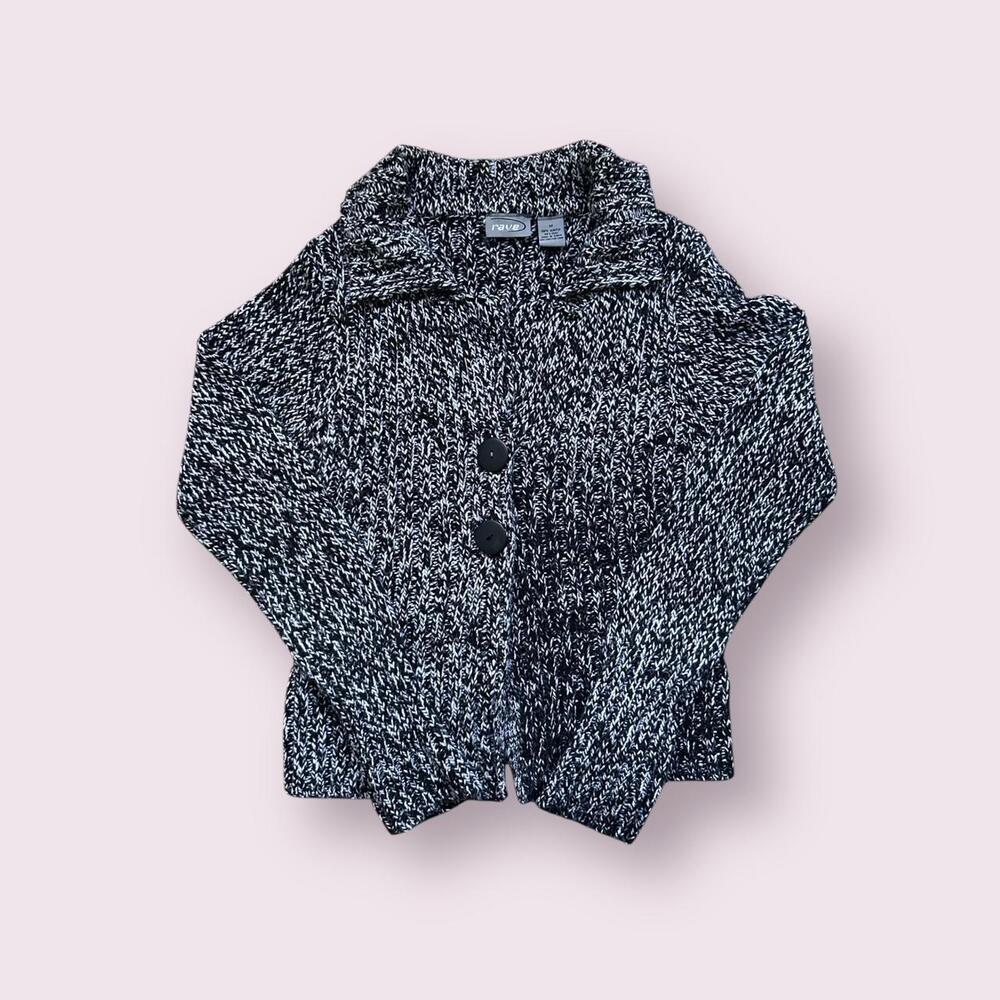 Y2K Rave Sweater Cardigan Black Gray Size Med Mall Goth Grunge Dark Academia VTG